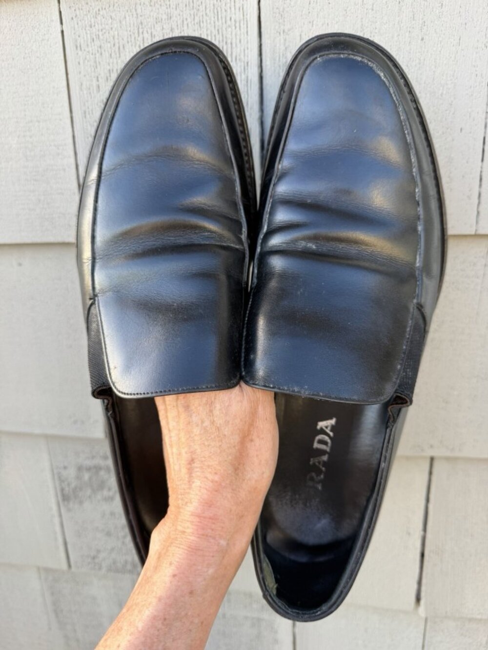 Vintage 90s PRADA slip-on black leather car loafers Italian designer 12 retro